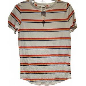 Victoria's Secret PINK Women's Sz XS Rainbow Stripe Crew Neck Short Sleeve